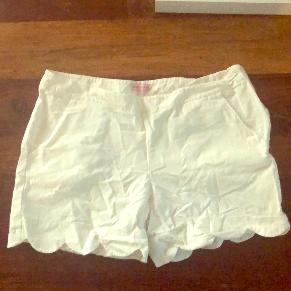 Kayce Hughes White Scalloped Shorts.
